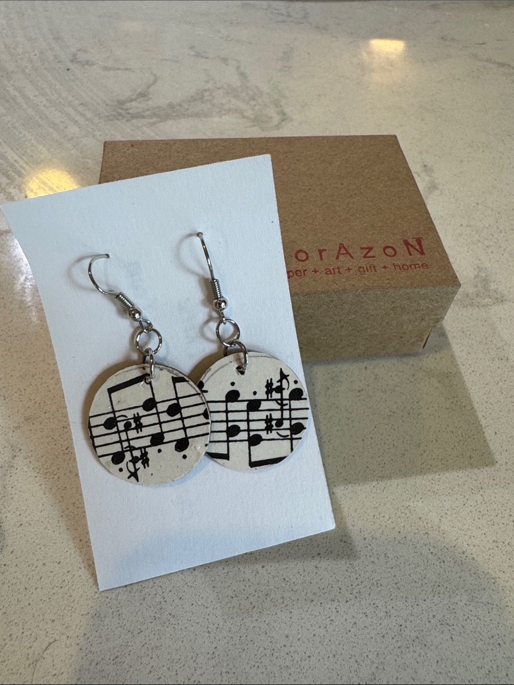 Handmade music note silver wooden dangle earrings Corazon Created by Cherie